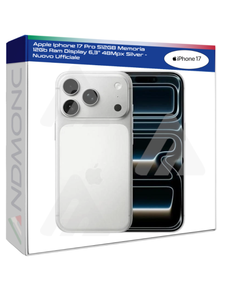 Apple Iphone 17 Pro 512GB Memoria 12Gb Ram Display 6,3 48Mpx Silver - Nuovo Ufficiale