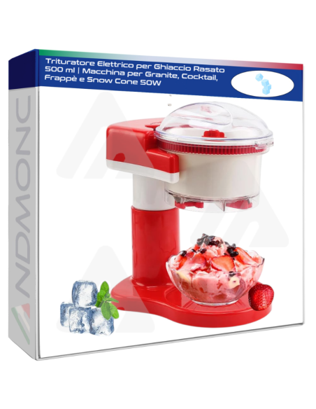 Trituratore Elettrico per Ghiaccio Rasato 500 ml | Macchina per Granite, Cocktail, Frappè e Snow Cone 50W