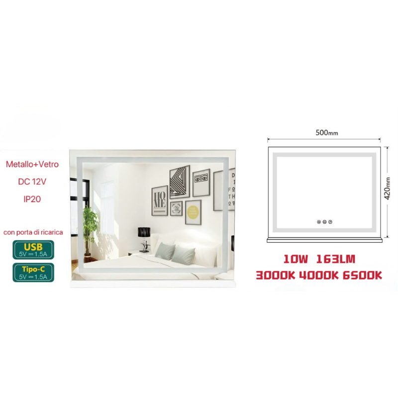 Specchio da Tavolo per Trucco con Luce LED...