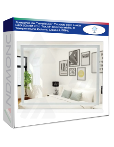 Specchio da Tavolo per Trucco con Luce LED 50x42 cm |...