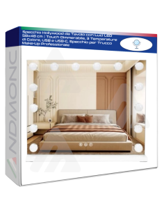 Specchio Hollywood LED 58x48 cm | Touch, 3 Luci, USB e USB-C