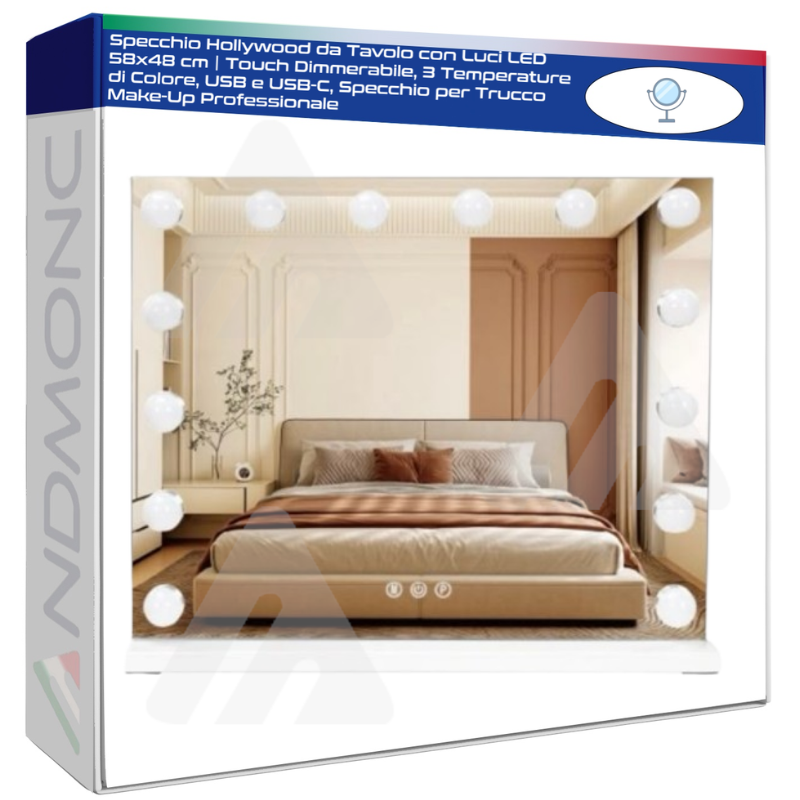 Specchio Hollywood LED 58x48 cm | Touch, 3...