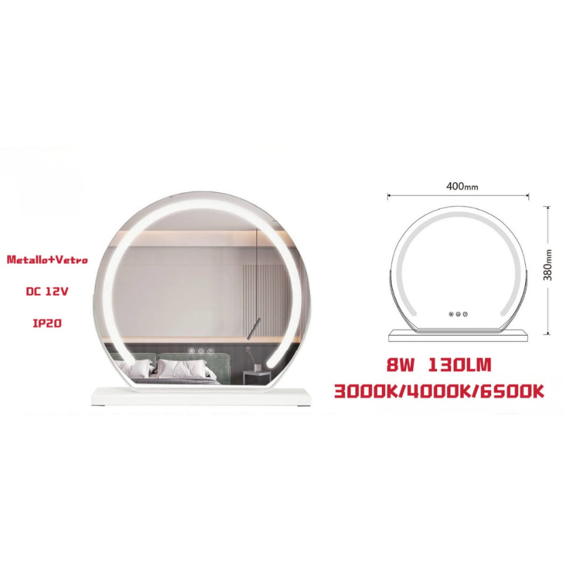 Specchio Rotondo da Trucco LED 40 cm | Touch, 3...