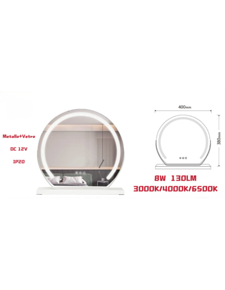 Specchio Rotondo da Trucco LED 40 cm | Touch, 3 Luci, Dimmerabile, USB e USB-C