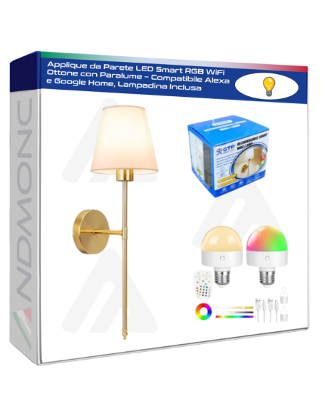 Applique da Parete LED Smart RGB WiFi Ottone con Paralume – Compatibile Alexa e Google Home, Lampadina Inclusa