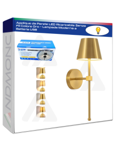 Applique da Parete LED Ricaricabile Senza Fili Colore Oro...