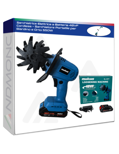 Sarchiatrice Elettrica a Batteria 48VF Cordless – Sarchiatore Portatile per Giardino e Orto 550W