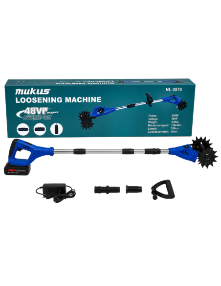 Sarchiatrice Elettrica Telescopica a Batteria 48VF Cordless – Coltivatore Portatile per Orto e Giardino 550W