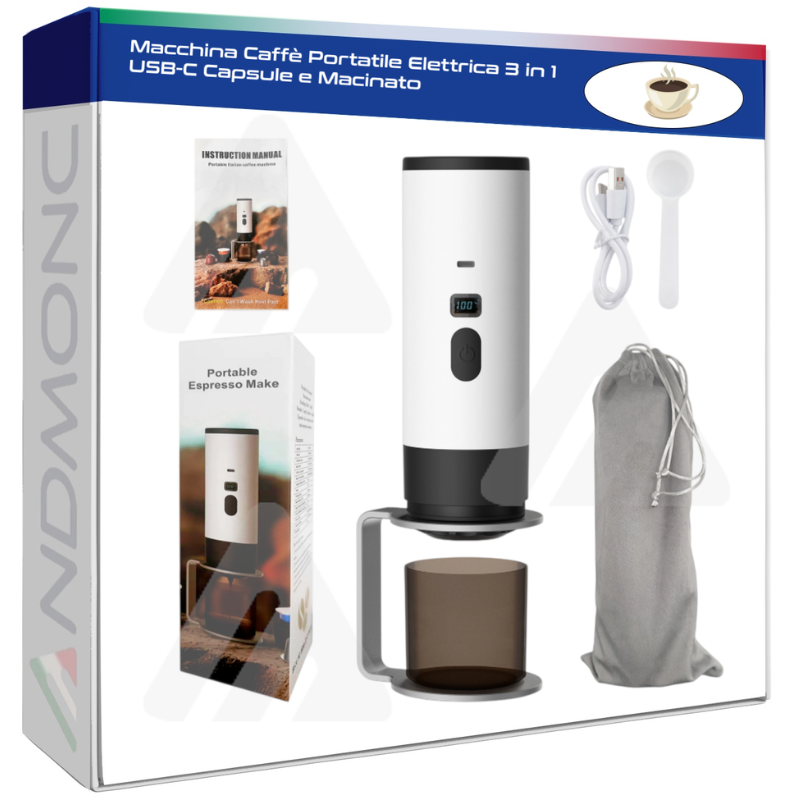 Macchina Caffè Portatile Elettrica 3 in 1 USB-C...
