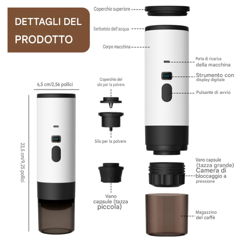 Macchina Caffè Portatile Elettrica 3 in 1 USB-C...