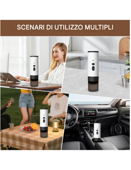 Macchina Caffè Portatile Elettrica 3 in 1 USB-C Capsule e Macinato