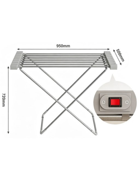 Stendibiancheria Elettrico Riscaldato Pieghevole 95x50x72 cm con Tasto On/Off – Stendino Asciugabiancheria