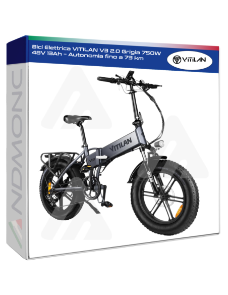 Bici Elettrica VITILAN V3 2.0 Grigia 750W 48V 13Ah – Autonomia fino a 73 km