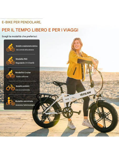 Bici Elettrica VITILAN V3 2.0 Grigia 750W 48V 13Ah – Autonomia fino a 73 km