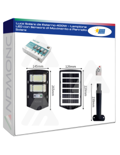 Luce Solare da Esterno 400W – Lampione LED con Sensore di...