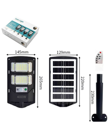 Luce Solare da Esterno 400W – Lampione LED con Sensore di Movimento e Pannello Solare