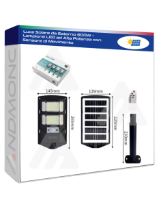 Luce Solare da Esterno 600W – Lampione LED ad Alta...