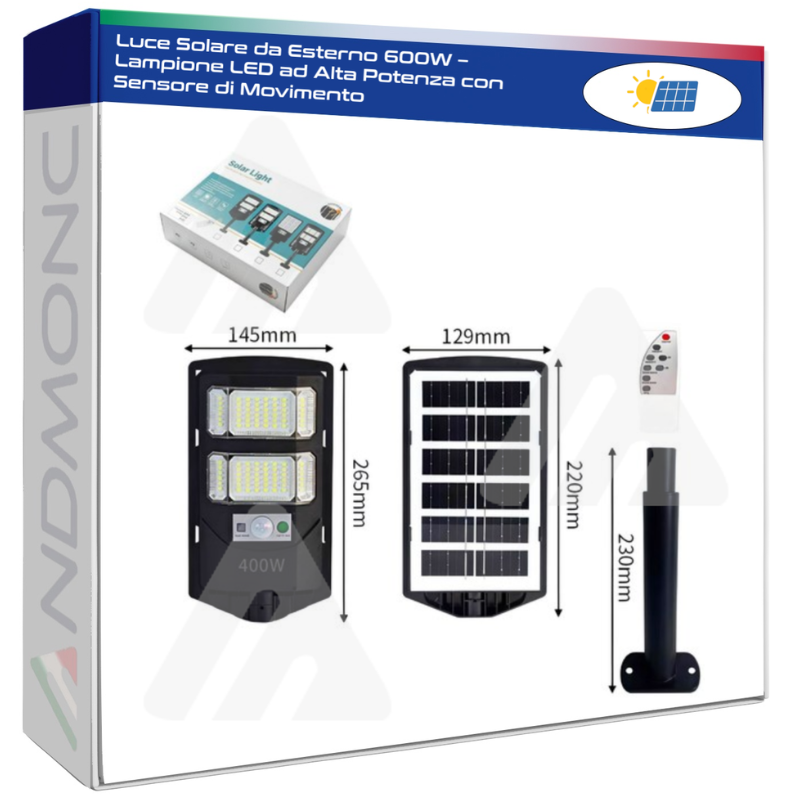 Luce Solare da Esterno 600W – Lampione LED ad...
