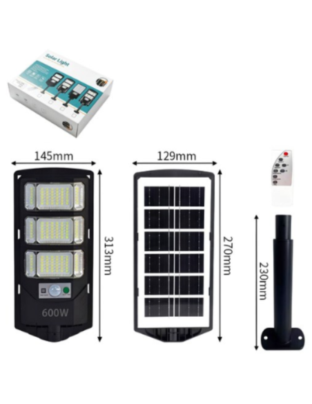 Luce Solare da Esterno 600W – Lampione LED ad Alta Potenza con Sensore di Movimento