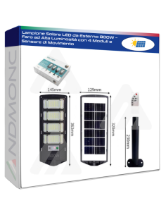 Lampione Solare LED da Esterno 800W – Faro ad Alta...