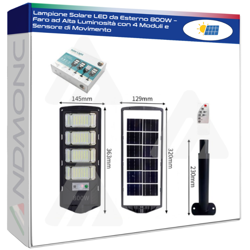 Lampione Solare LED da Esterno 800W – Faro ad...
