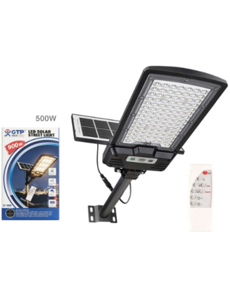 Lampione Solare LED da Esterno 500W – Faro Stradale con Pannello Separato Orientabile e Sensore