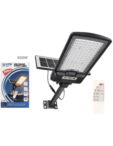 Lampione Solare LED da Esterno 600W  – Faro Stradale con Pannello Separato Orientabile e Sensore