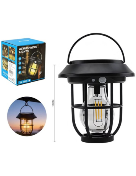 Lanterna Solare da Esterno Vintage – Lampada da Giardino Sospesa con Lampadina LED a Filamento