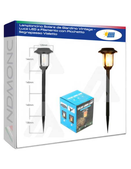 Lampioncino Solare da Giardino Vintage – Luce LED a Filamento con Picchetto Segnapasso Vialetto