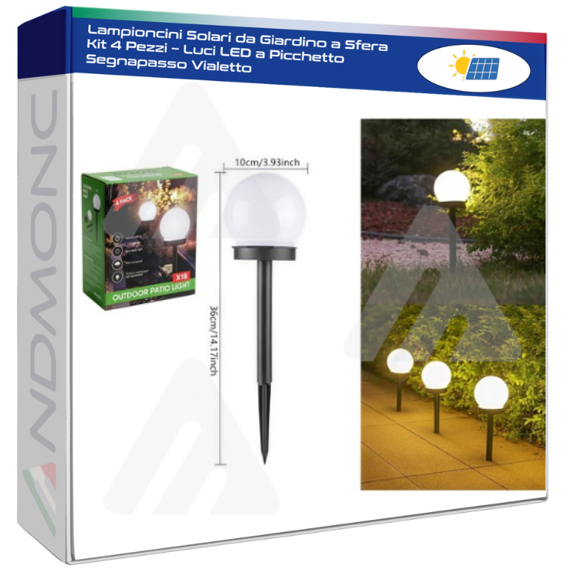 Lampioncini Solari da Giardino a Sfera  Kit 4...