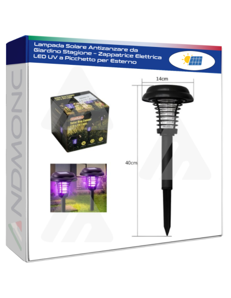 Lampada Solare Antizanzare da Giardino – Zappatrice Elettrica LED UV a Picchetto per Esterno