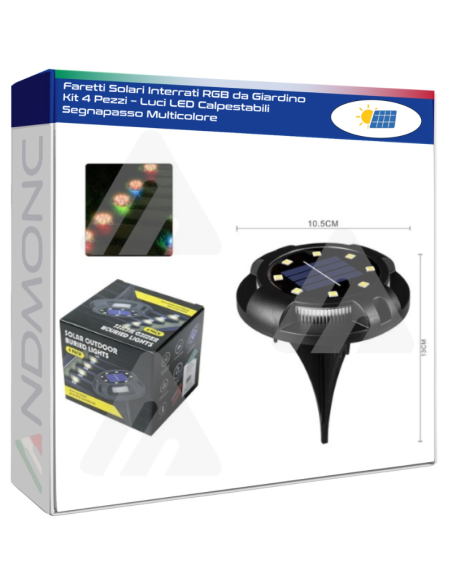 Faretti Solari Interrati RGB da Giardino Kit 4 Pezzi – Luci LED Calpestabili Segnapasso Multicolore