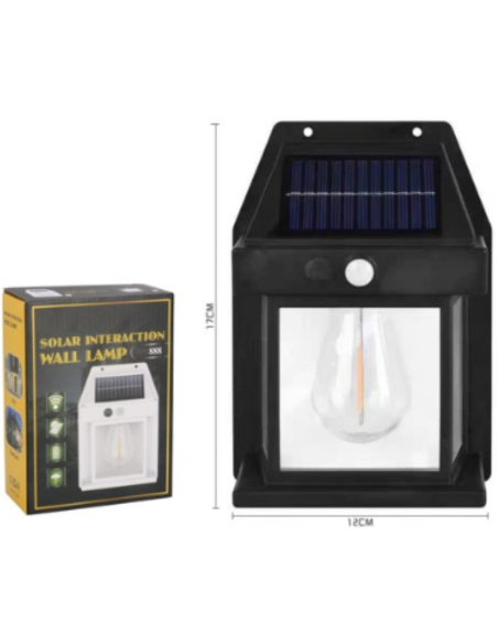 Applique Solare da Parete Vintage  – Lampada LED a Filamento con Sensore di Movimento per Esterno
