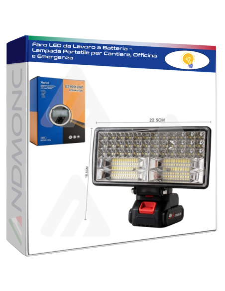 Faro LED da Lavoro a Batteria – Lampada Portatile per Cantiere, Officina e Emergenza