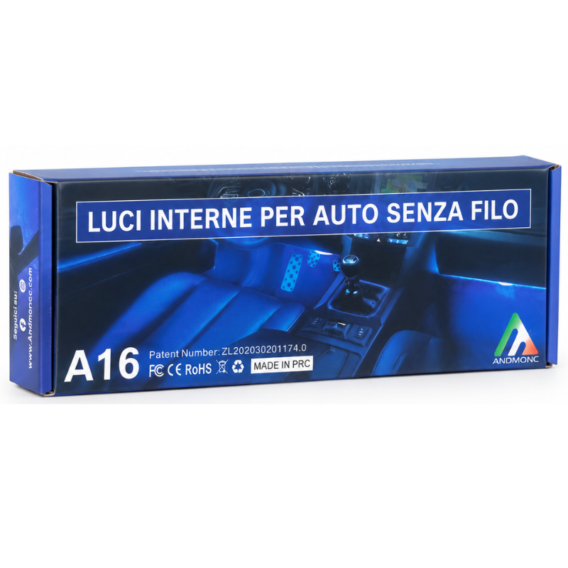 Luci LED RGB per interni auto senza fili,...