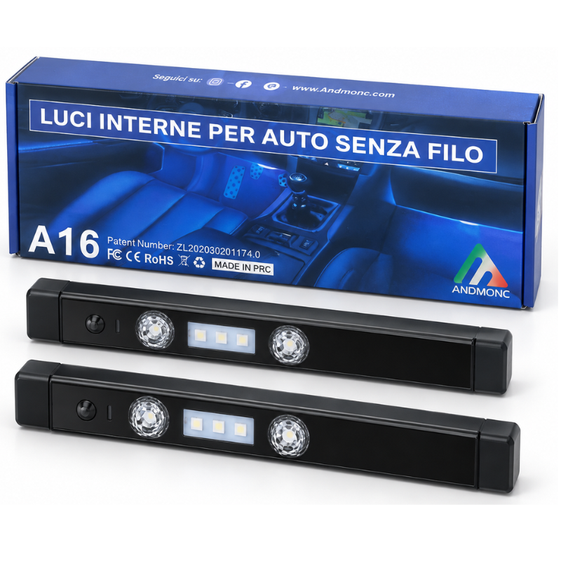 Luci LED RGB per interni auto senza fili,...