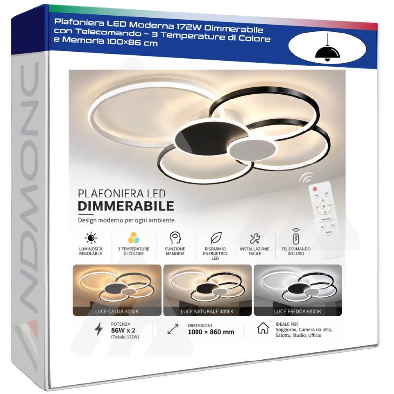 Plafoniera LED Moderna 172W Dimmerabile con...