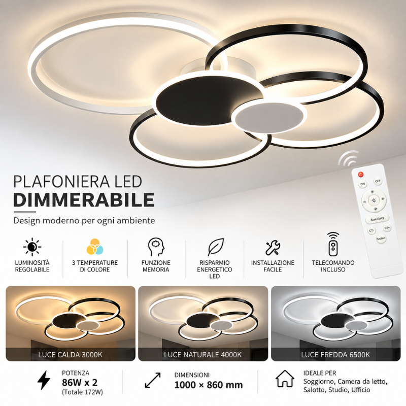 Plafoniera LED Moderna 172W Dimmerabile con...