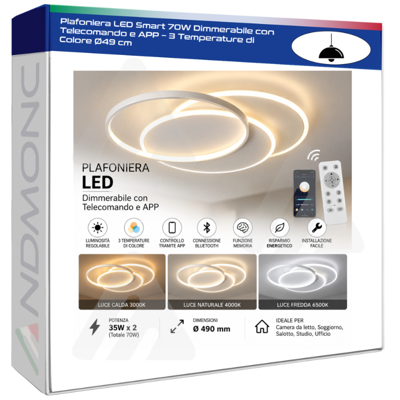 Plafoniera LED Smart 70W Dimmerabile con...