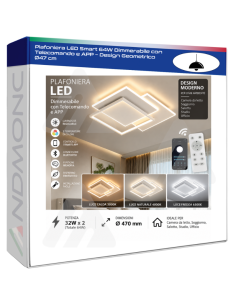 Plafoniera LED Smart 64W Dimmerabile con Telecomando e...