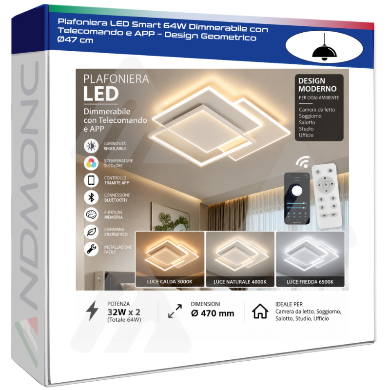 Plafoniera LED Smart 64W Dimmerabile con...