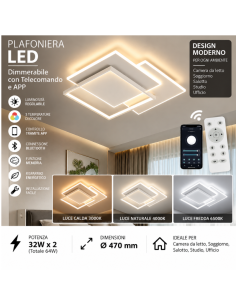 Plafoniera LED Smart 64W Dimmerabile con Telecomando e... 2