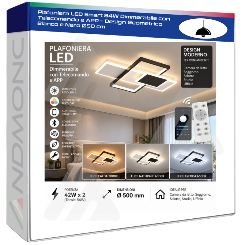 Plafoniera LED Smart 84W Dimmerabile con...