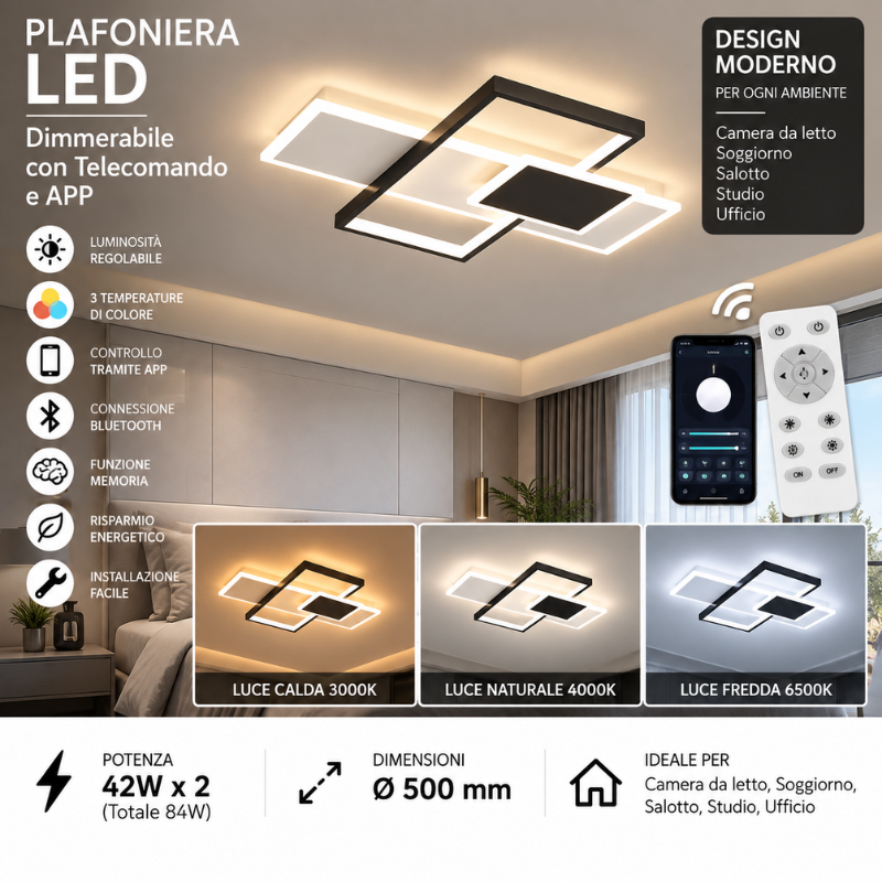 Plafoniera LED Smart 84W Dimmerabile con...
