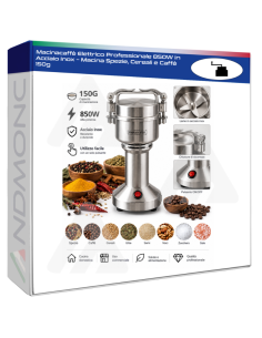 Macinacaffè Elettrico Professionale 850W in Acciaio Inox...