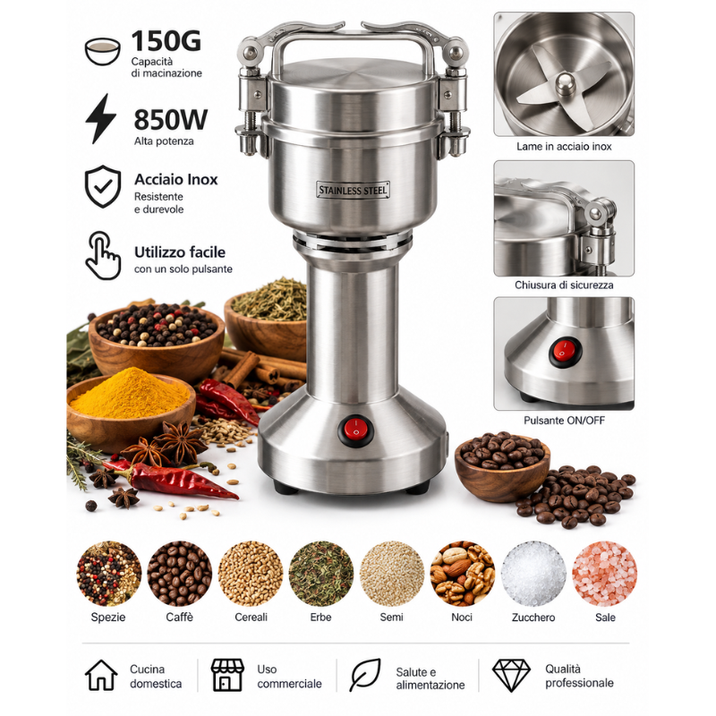 Macinacaffè Elettrico Professionale 850W in...