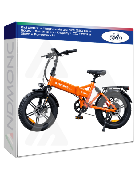 Bici Elettrica Pieghevole GERPSI Z20 Plus 500W – Fat Bike con Display LCD, Freni a Disco e Portapacchi