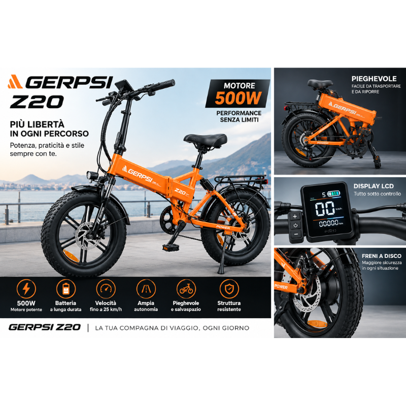Bici Elettrica Pieghevole GERPSI Z20 Plus 500W...