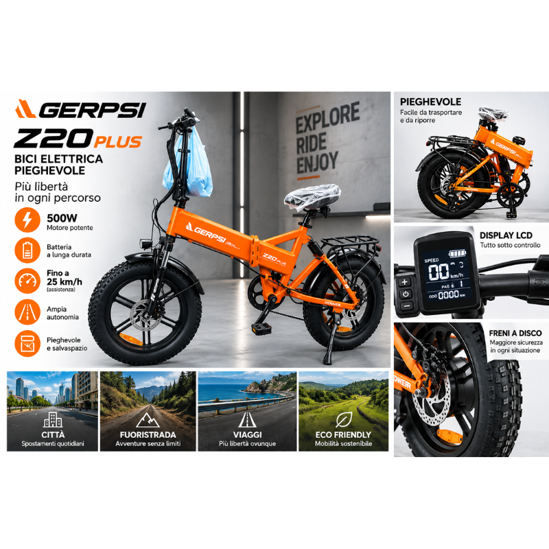 Bici Elettrica Pieghevole GERPSI Z20 Plus 500W...