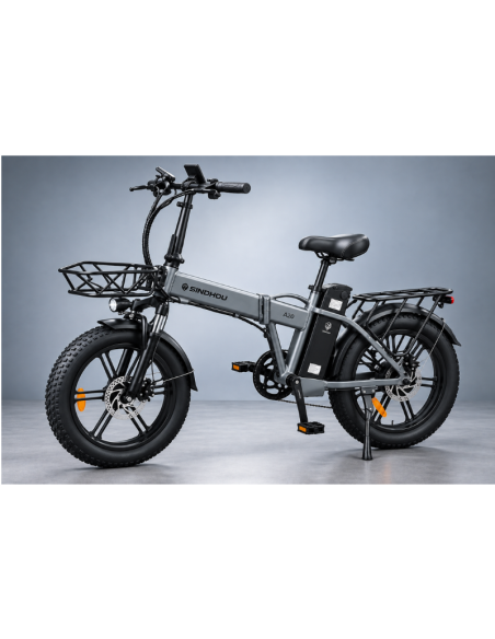 Bici Elettrica Pieghevole SINDHOU A20 500W – Fat Bike con Portapacchi, Cestino, Display LCD e Freni a Disco